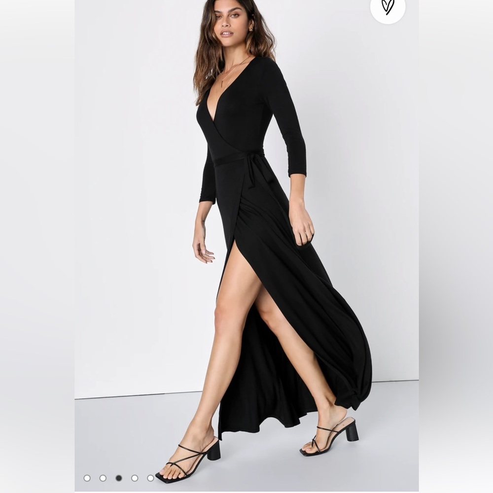 Lulu’s Garden District Navy Three-Quarter Sleeve Wrap Maxi Dress